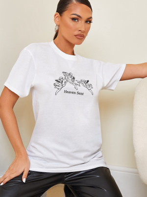 White Heaven Sent Angel Printed T Shirt