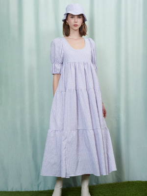 Cascade Check Tiered Midi Dress