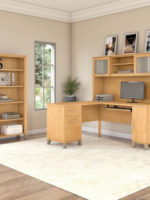 Bush Furniture Somerset 60w L Shaped Desk W/hutch And 5 Shelf Bookcase Maple Cross Set010mc