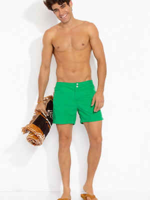 Yachter Mid Length Swim Trunks - Crisp Green / Classic Navy