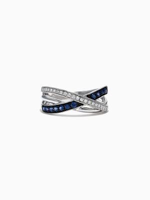 Effy Royale Bleu 14k White Gold Blue Sapphire And Diamond Ring, 0.39 Tcw