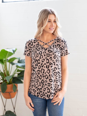 The Remi Top | Criss Cross Leopard - Gray