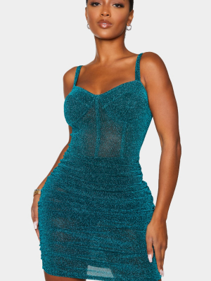 Shape Teal Glitter Mesh Cup Detail Binding...