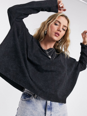 Asos Design Slouchy Top With Batwing Sleeve In Washed Black