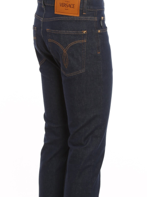 Versace Logo Patch Straight Leg Jeans