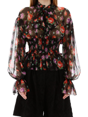 Msgm Floral Print Sheer Blouse