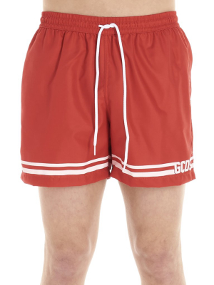 Gcds Logo Striped Drawstring Swim Shorts