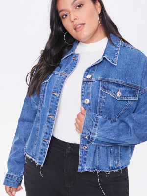 Plus Size Raw-cut Denim Jacket