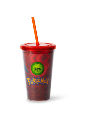 Just Funky Pokémon Charizard Lenticular Plastic Tumbler Cup Lid & Straw | Holds 16 Ounces