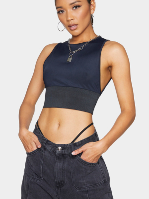 Black Slinky Deep Waistband Crop Top