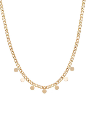 14k Gold Small Curb Chain Necklace With 7 Itty Bitty Discs