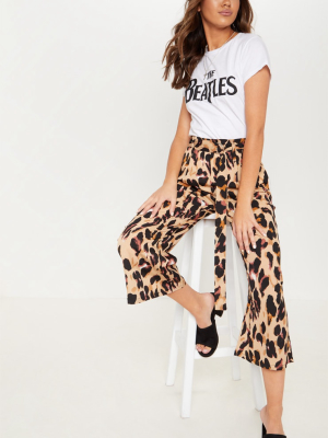 Tan Satin Leopard Print Culotte Pants