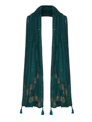 Wide Scarf With Tassel Luxe Emerald