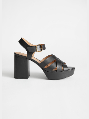 Leather Platform Heeled Sandals