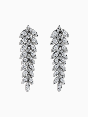 Effy Pave Classica 14k White Gold Diamond Leaf Earrings, 2.59 Tcw