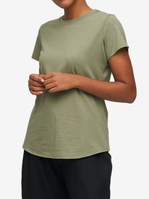 Short Sleeve Crew Neck T-shirt Army Green Stretch Jersey