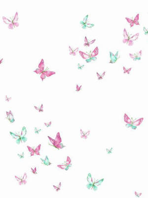 Watercolor Butterflies Wallpaper In Magenta And Green From The A Perfect World Collection By York Wallcoverings