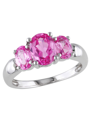 3 1/2 Ct. T.w. Simulated Pink Sapphire 3 Stone Ring In Sterling Silver - 5 - Pink