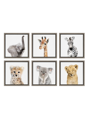 6pc 13" X 13" Sylvie Safari Animal Framed Canvas Art Set By Amy Peterson Gray - Kate And Laurel