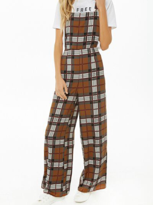 Plaid Print Pinafore Jumpsuit