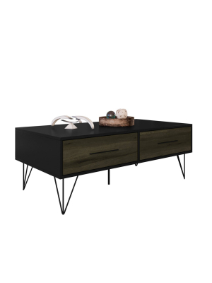 2 Drawer Wooden Rectangular Coffee Table With Hairpin Legs Brown/black - The Urban Port