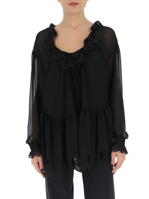 See By Chloé Sheer Tie-neck Flared Blouse