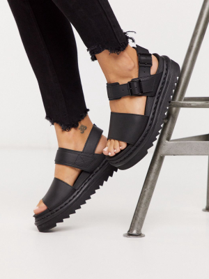 Dr Martens Voss Black Leather Flat Chunky Sandals