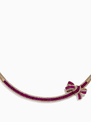 Effy Ruby Royale 14k Rose Gold Ruby And Diamond Bow Necklace, 7.25 Tcw