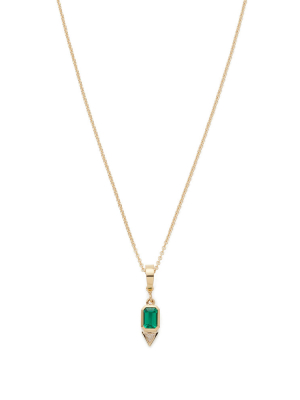 Emerald & Trillion Small Diamond Charm With 20" Chain