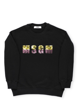 Msgm Kids Sequin Logo Sweatshirt