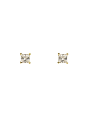 4mm Square Clear Cz Prong Studs