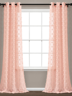 Set Of 2 (84"x38") Textured Dot Grommet Sheer Window Curtain Panels - Lush Décor