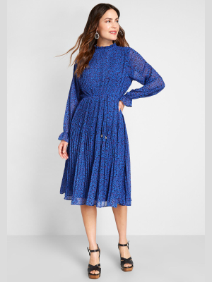 True Blue Pleated Midi Dress
