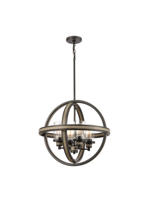 Beaufort 4-light Chandelier In Anvil Iron And Distressed Antique Gray Wood With Seedy Glass