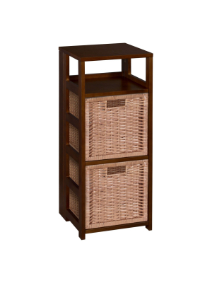 34" Flip Flop Square Folding Bookcase With 2 Full Size Wicker Storage Baskets - Regency