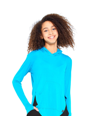 Girls Turquoise Hooded Long Sleeve