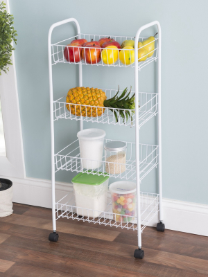 Home Basics 4 Tier Steel Kitchen Trolley, White