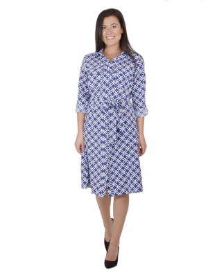 Ny Collection Three Quarter Belted Rolled Tab Sleeve Shirtdress With Patch Pockets - Petite