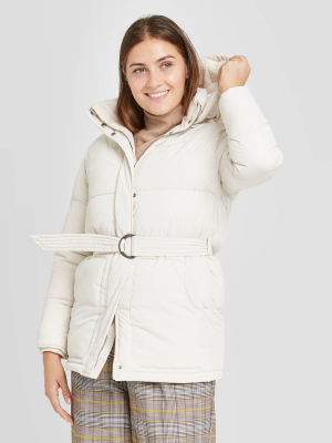 Women's Belted Mid Length Puffer Jacket - A New Day™