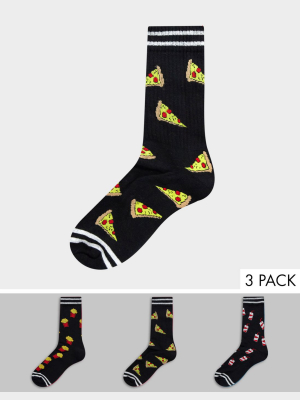 Asos Design Sport Socks With Fast Food Design 3 Pack