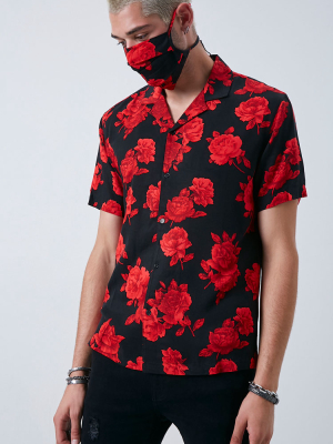 Rose Print Shirt & Face Mask Set