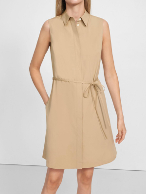 Sleeveless Belted Shirtdress In Stretch Cotton