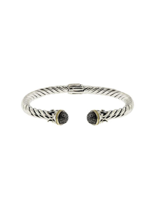 Effy 925 S. Silver & 18k Gold Black Diamond Bangle