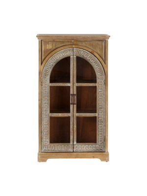 Cabinet With 3 Shelves And Glass Window Doors Brown - Olivia & May