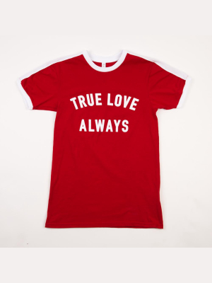 True Love Always Youth Ringer T-shirt (red)