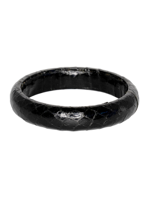 Snake Leather Bangle Bracelet - Black