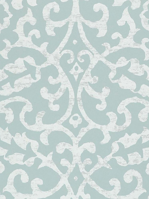 Brideshead Damask Wallpaper In Aqua From The Ashdown Collection By Nina Campbell For Osborne & Little