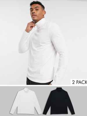 Asos Design Long Sleeve Jersey Roll Neck 2 Pack