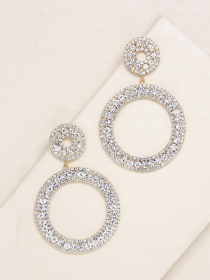 Double Crystal Statement 18k Gold Plated Hoop Earrings