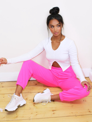 Petite Basic Hot Pink Cuffed Hem Joggers